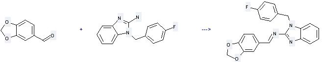 1H-Benzimidazol-2-amine,1-[(4-fluorophenyl)methyl]- can be used to produce benzo[1,3]dioxol-5-ylmethylene-[1-(4-fluoro-benzyl)-1H-benzoimidazol-2-yl]-amine by heating